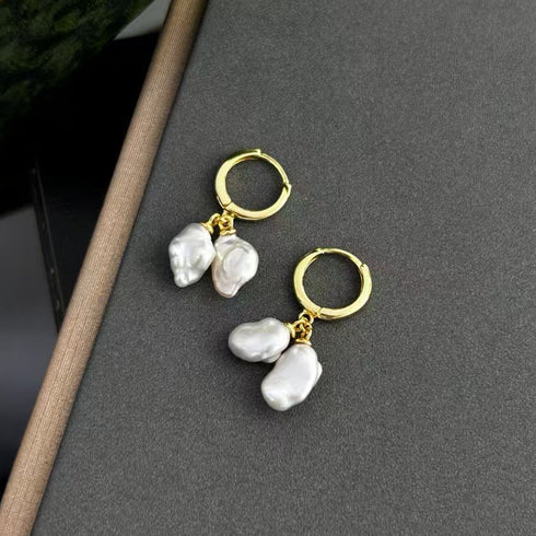 Dual Baroque Pearls Hoop Earrings – Modern Chic & Vintage-Inspired